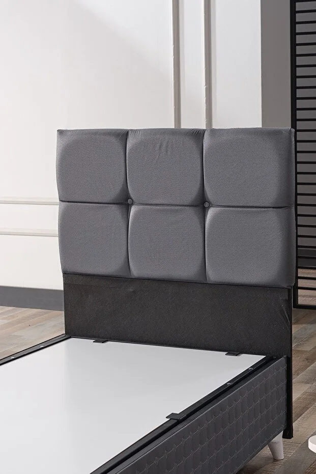 Prestij Tek Kişilik Baza Başlık Set Gri 90x190 cm